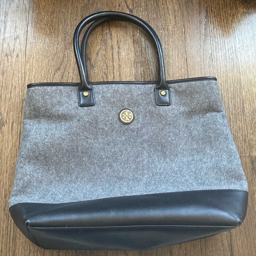 Tory Burch Gray Wool Flannel Tote Bag